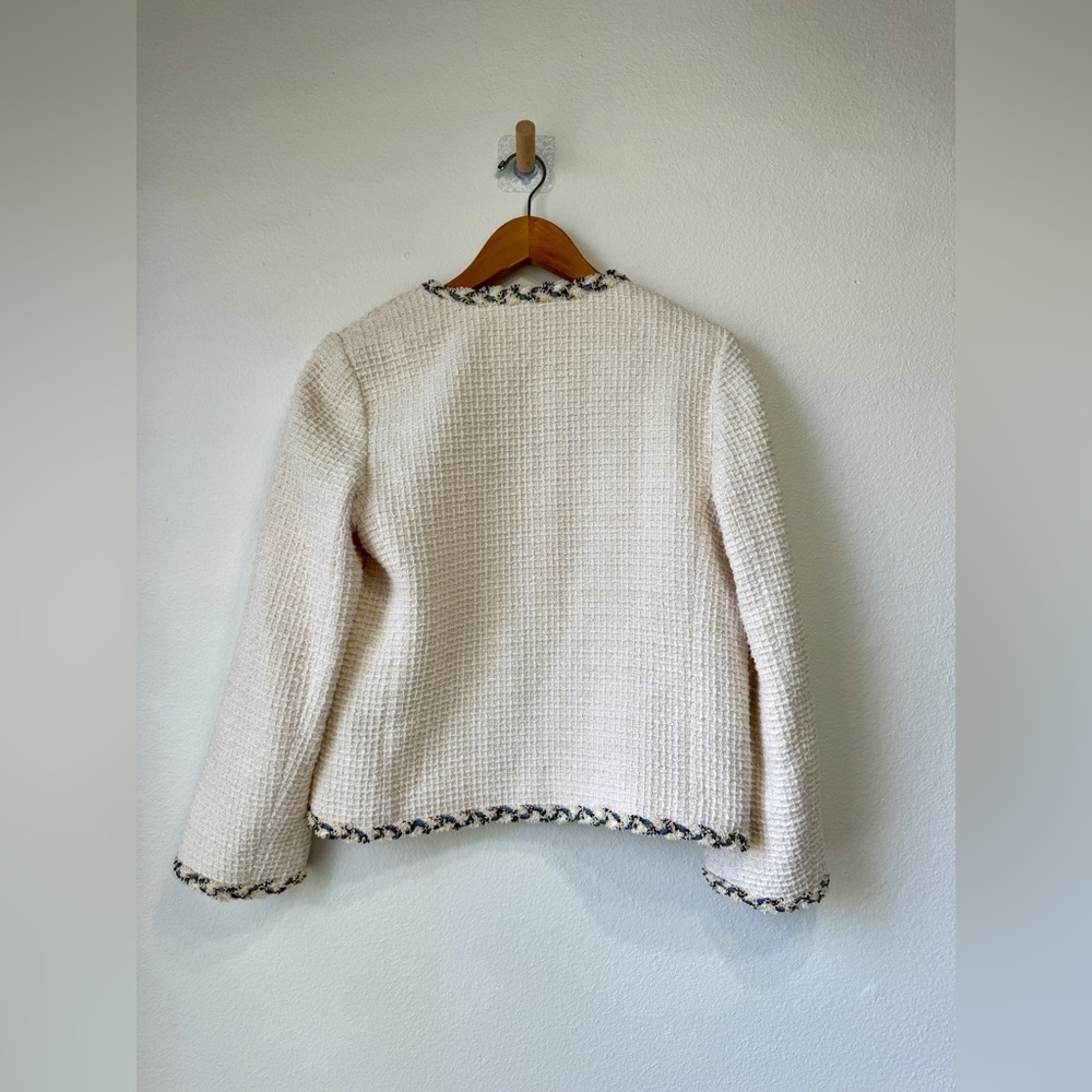 Kate Spade Tweed Jacket Cream Navy Trim Cropped Blazer Size 4 - Picture 6 of 6